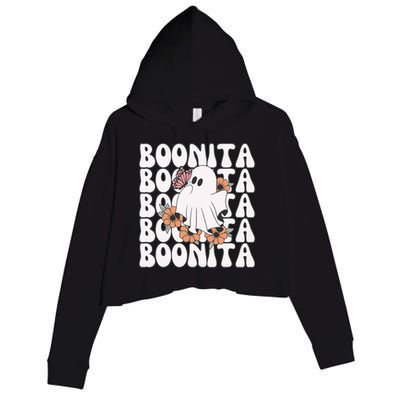 Boonita Halloween Ghost Floral Butterfly Boo Crop Fleece Hoodie