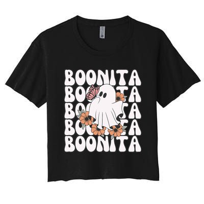 Boonita Halloween Ghost Floral Butterfly Boo Women's Crop Top Tee