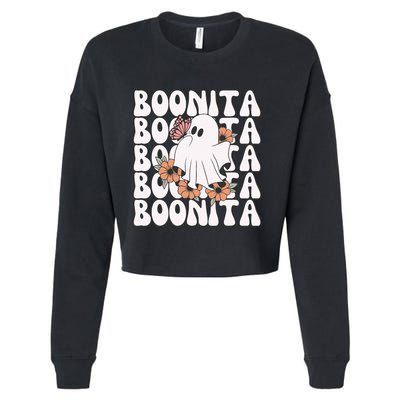 Boonita Halloween Ghost Floral Butterfly Boo Cropped Pullover Crew