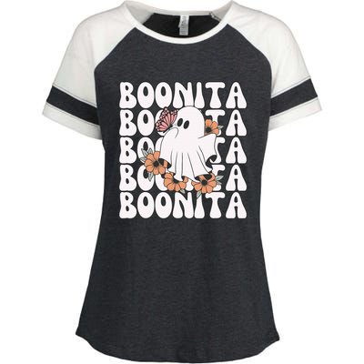 Boonita Halloween Ghost Floral Butterfly Boo Enza Ladies Jersey Colorblock Tee