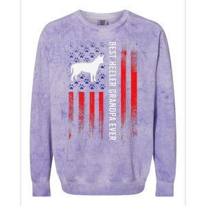 Best Heeler Grandpa American Flag Australian Cattle Dog Dad Colorblast Crewneck Sweatshirt