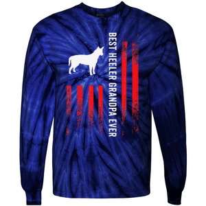 Best Heeler Grandpa American Flag Australian Cattle Dog Dad Tie-Dye Long Sleeve Shirt