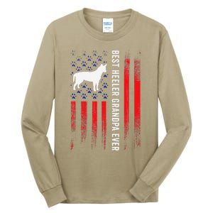 Best Heeler Grandpa American Flag Australian Cattle Dog Dad Tall Long Sleeve T-Shirt