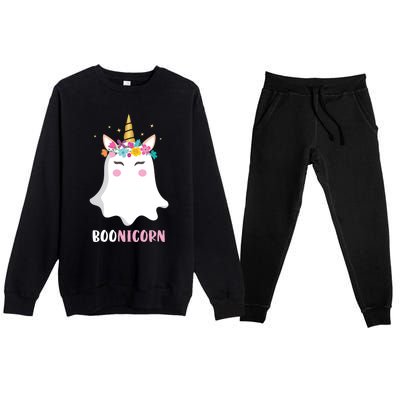 Boonicorn Halloween Ghost Ghoul Cute Unicorn Costume Gift Premium Crewneck Sweatsuit Set