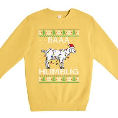 Baaa Humbug Goat Santa Hat Christmas Lights Ugly Sweater Gift Premium Crewneck Sweatshirt