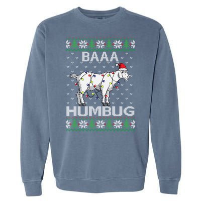 Baaa Humbug Goat Santa Hat Christmas Lights Ugly Sweater Gift Garment-Dyed Sweatshirt