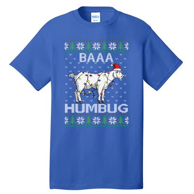 Baaa Humbug Goat Santa Hat Christmas Lights Ugly Sweater Gift Tall T-Shirt