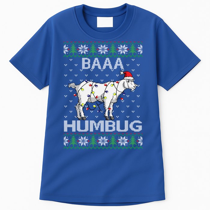 Baaa Humbug Goat Santa Hat Christmas Lights Ugly Sweater Gift Tall T-Shirt