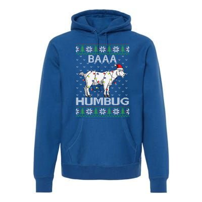 Baaa Humbug Goat Santa Hat Christmas Lights Ugly Sweater Gift Premium Hoodie