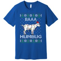 Baaa Humbug Goat Santa Hat Christmas Lights Ugly Sweater Gift Premium T-Shirt