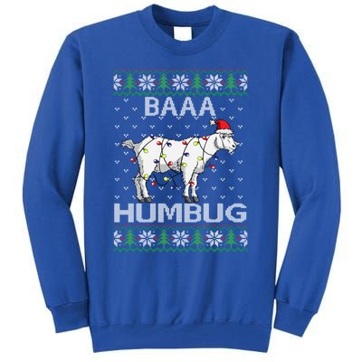 Baaa Humbug Goat Santa Hat Christmas Lights Ugly Sweater Gift Tall Sweatshirt