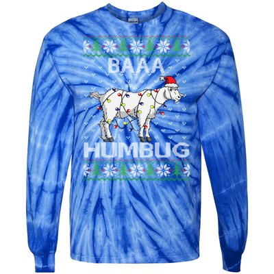 Baaa Humbug Goat Santa Hat Christmas Lights Ugly Sweater Gift Tie-Dye Long Sleeve Shirt