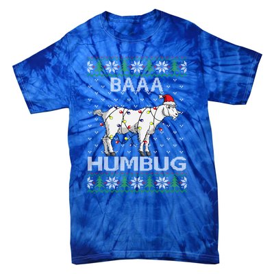 Baaa Humbug Goat Santa Hat Christmas Lights Ugly Sweater Gift Tie-Dye T-Shirt