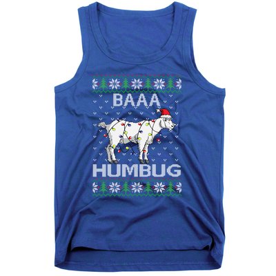 Baaa Humbug Goat Santa Hat Christmas Lights Ugly Sweater Gift Tank Top