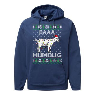 Baaa Humbug Goat Santa Hat Christmas Lights Ugly Sweater Gift Performance Fleece Hoodie