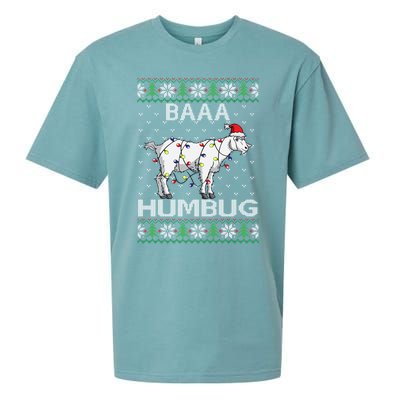 Baaa Humbug Goat Santa Hat Christmas Lights Ugly Sweater Gift Sueded Cloud Jersey T-Shirt