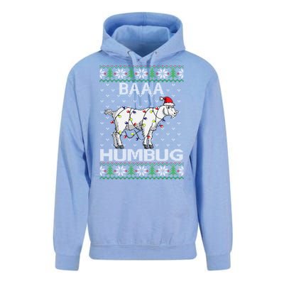 Baaa Humbug Goat Santa Hat Christmas Lights Ugly Sweater Gift Unisex Surf Hoodie