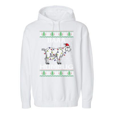 Baaa Humbug Goat Santa Hat Christmas Lights Ugly Sweater Gift Garment-Dyed Fleece Hoodie