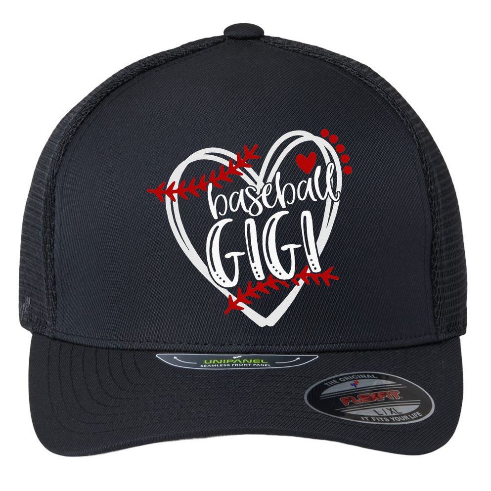 Baseball Heart GIGI Grandma T Trendy Flexfit Unipanel Trucker Cap