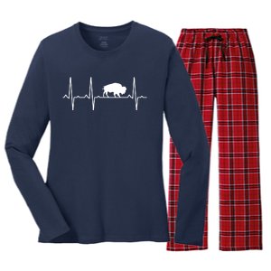 Buffalo Heartbeat Gift For Men Women Tamaraw Bison Lover Women's Long Sleeve Flannel Pajama Set 