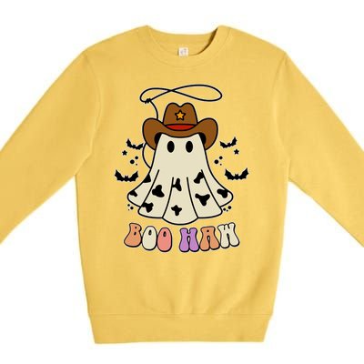 Boo Haw Ghost Western Cowboy Cowgirl Halloween Premium Crewneck Sweatshirt