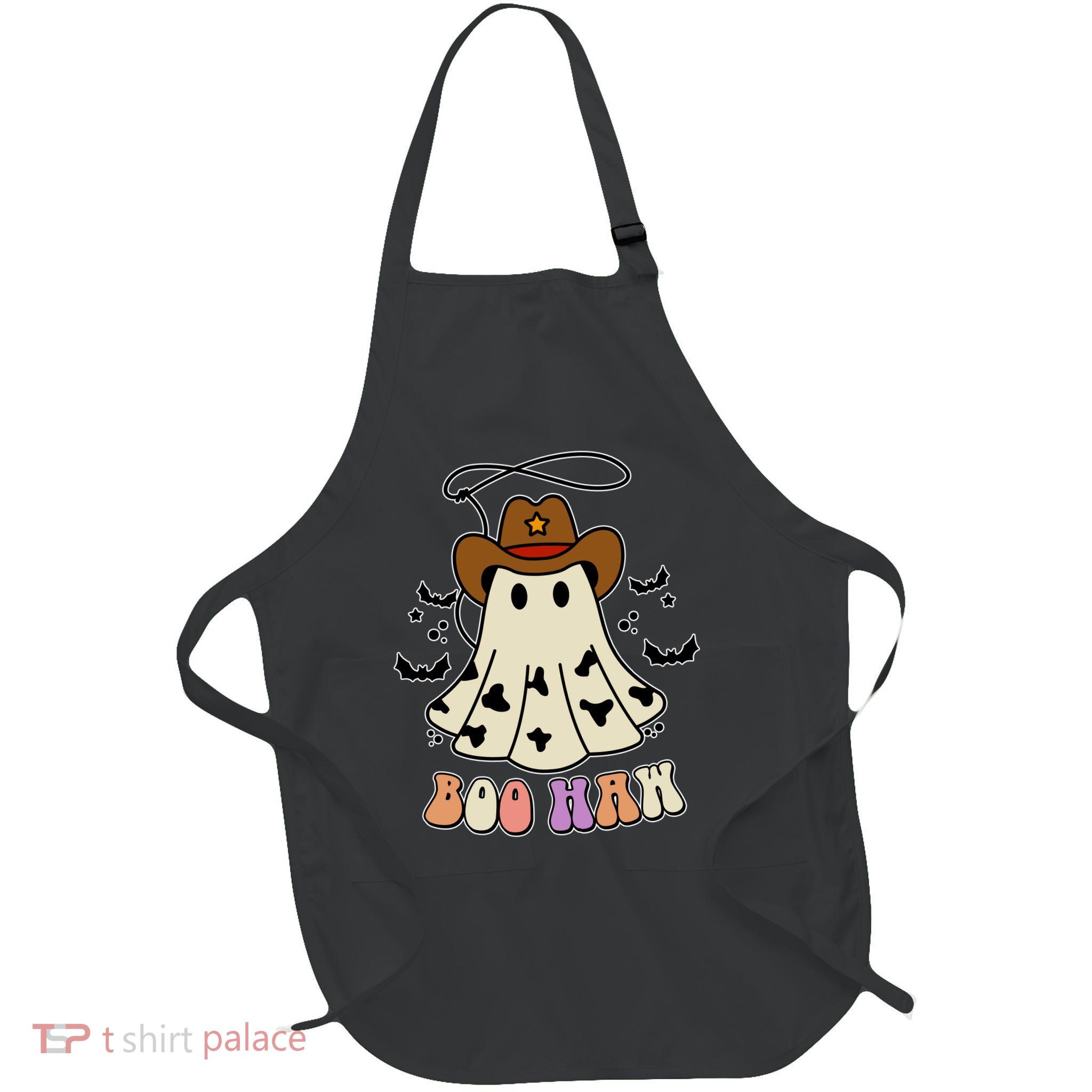 Boo Haw Ghost Western Cowboy Cowgirl Halloween Full-Length Apron With Pockets