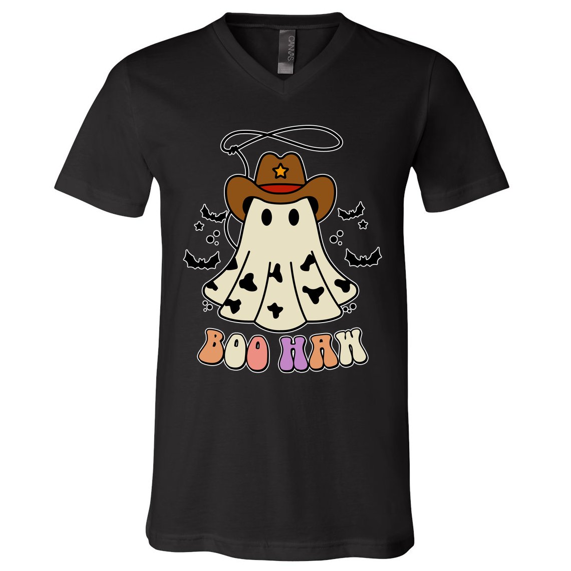 Boo Haw Ghost Western Cowboy Cowgirl Halloween V-Neck T-Shirt
