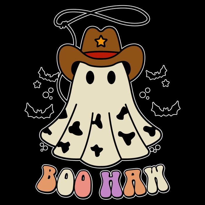 Boo Haw Ghost Western Cowboy Cowgirl Halloween 7-Panel Snapback Hat