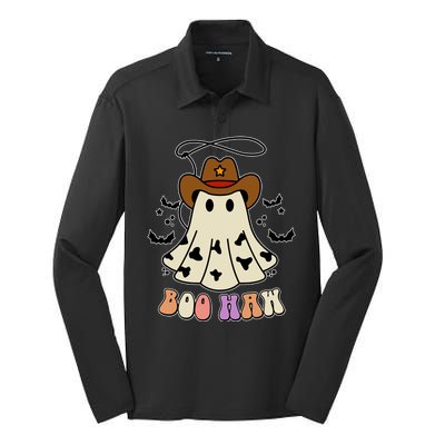 Boo Haw Ghost Western Cowboy Cowgirl Halloween Silk Touch Performance Long Sleeve Polo