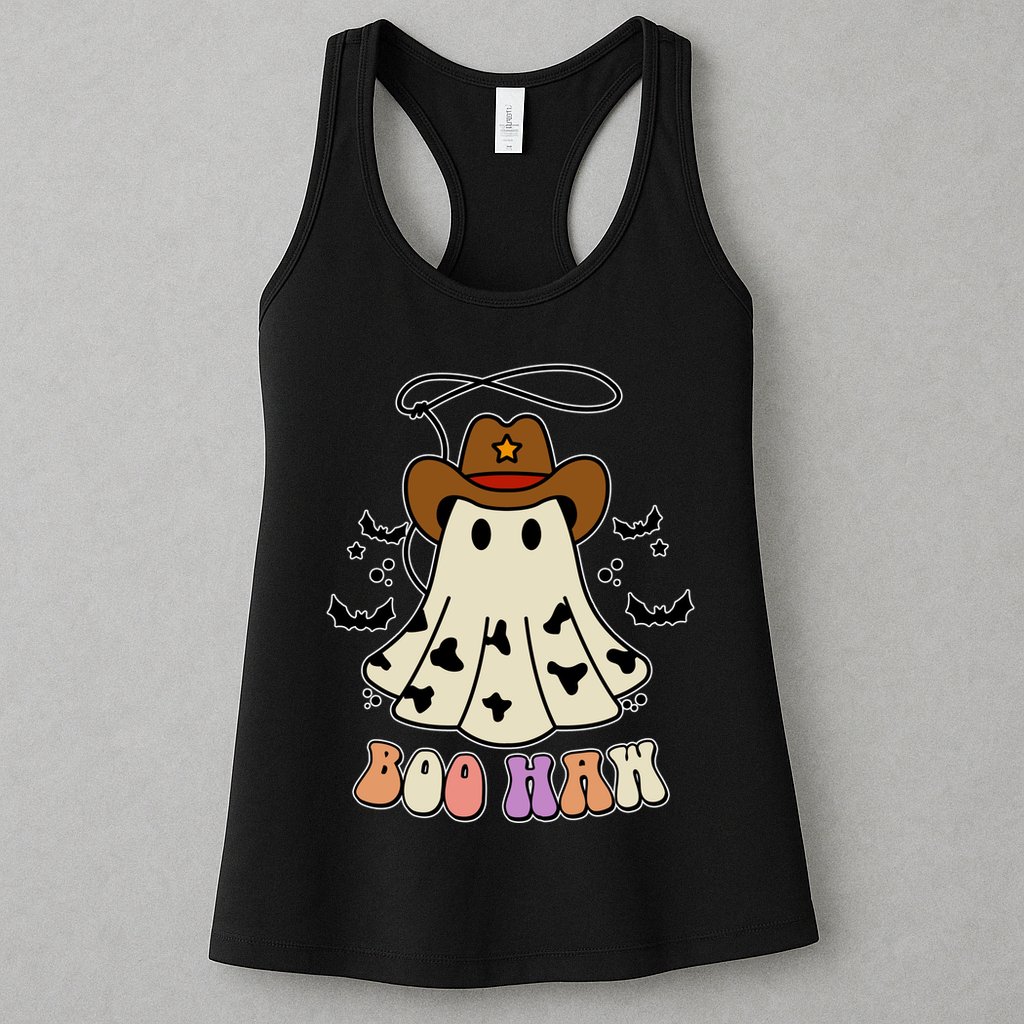 Boo Haw Ghost Western Cowboy Cowgirl Halloween Womens Tank Top
