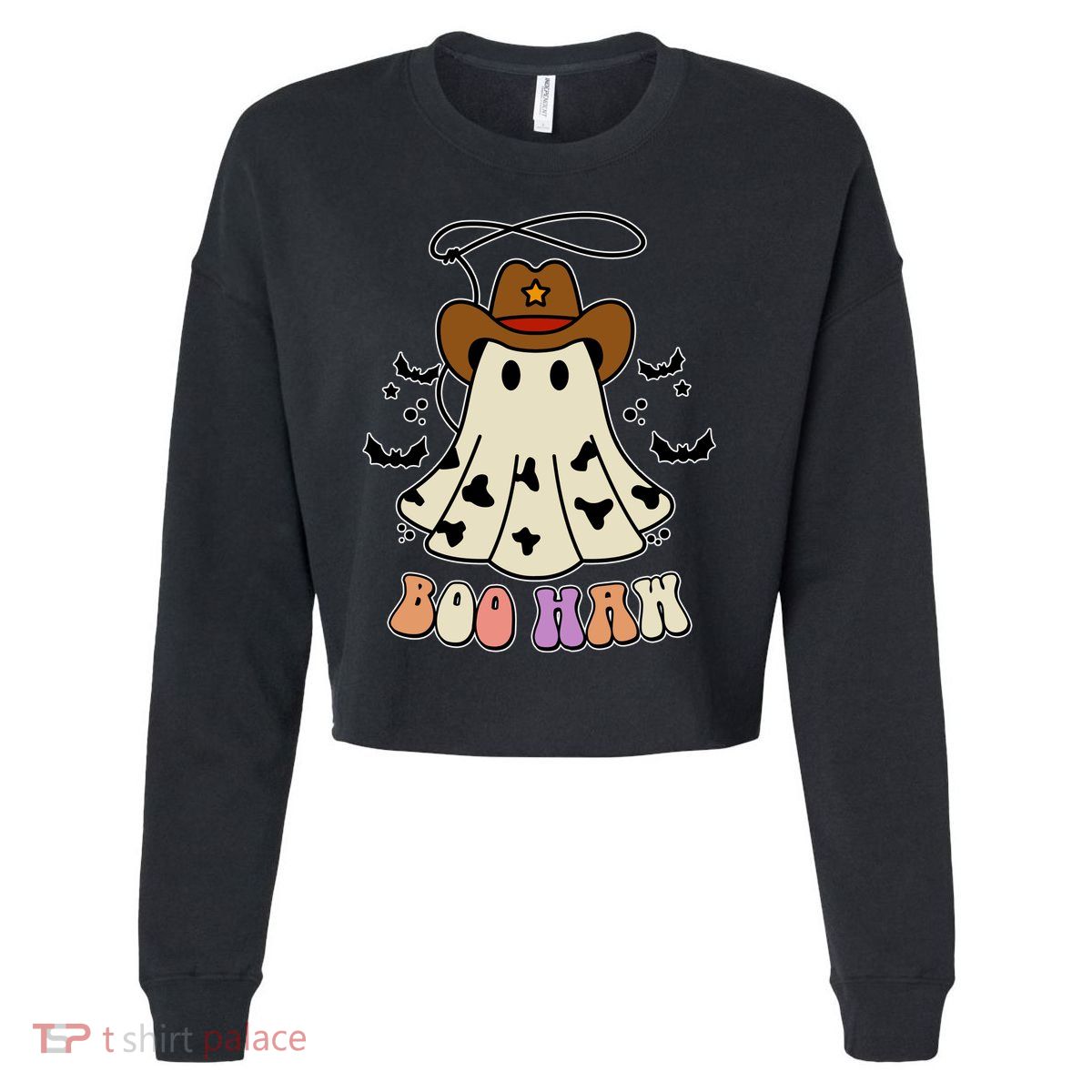 Boo Haw Ghost Western Cowboy Cowgirl Halloween Cropped Pullover Crew