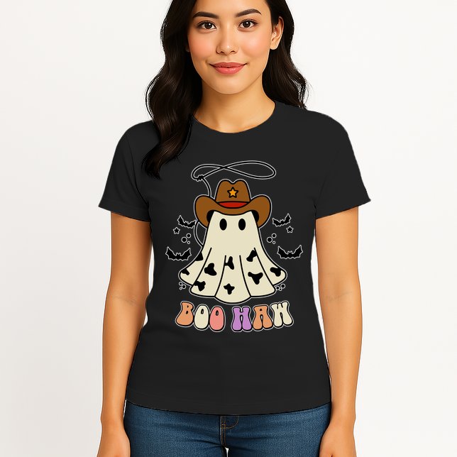 Boo Haw Ghost Western Cowboy Cowgirl Halloween Womens T-Shirt