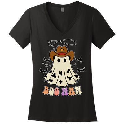 Boo Haw Ghost Western Cowboy Cowgirl Halloween Women's V-Neck T-Shirt