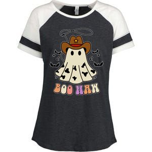 Boo Haw Ghost Western Cowboy Cowgirl Halloween Enza Ladies Jersey Colorblock Tee