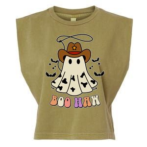 Boo Haw Ghost Western Cowboy Cowgirl Halloween Garment-Dyed Women's Muscle Tee