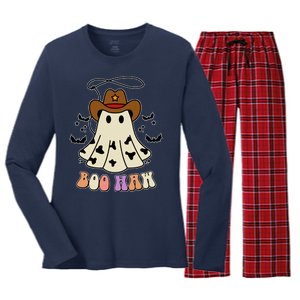 Boo Haw Ghost Western Cowboy Cowgirl Halloween Women's Long Sleeve Flannel Pajama Set 