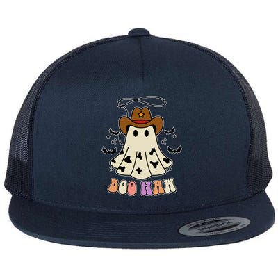 Boo Haw Ghost Western Cowboy Cowgirl Halloween Flat Bill Trucker Hat