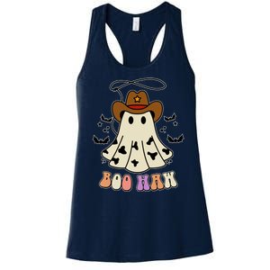 Boo Haw Ghost Western Cowboy Cowgirl Halloween Women's Racerback Tank