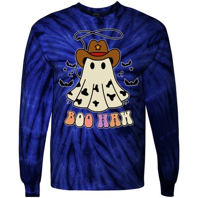 Boo Haw Ghost Western Cowboy Cowgirl Halloween Tie-Dye Long Sleeve Shirt