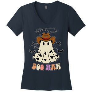 Boo Haw Ghost Western Cowboy Cowgirl Halloween Women's V-Neck T-Shirt