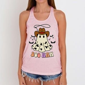 Boo Haw Ghost Western Cowboy Cowgirl Halloween Women's Knotted Racerback Tank