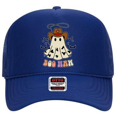 Boo Haw Ghost Western Cowboy Cowgirl Halloween High Crown Mesh Back Trucker Hat