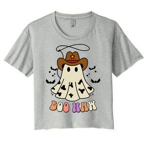 Boo Haw Ghost Western Cowboy Cowgirl Halloween Women's Crop Top Tee