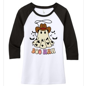 Boo Haw Ghost Western Cowboy Cowgirl Halloween Women's Tri-Blend 3/4-Sleeve Raglan Shirt