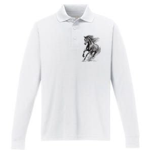 Beautiful Horse Graphic Horse Lover Performance Long Sleeve Polo