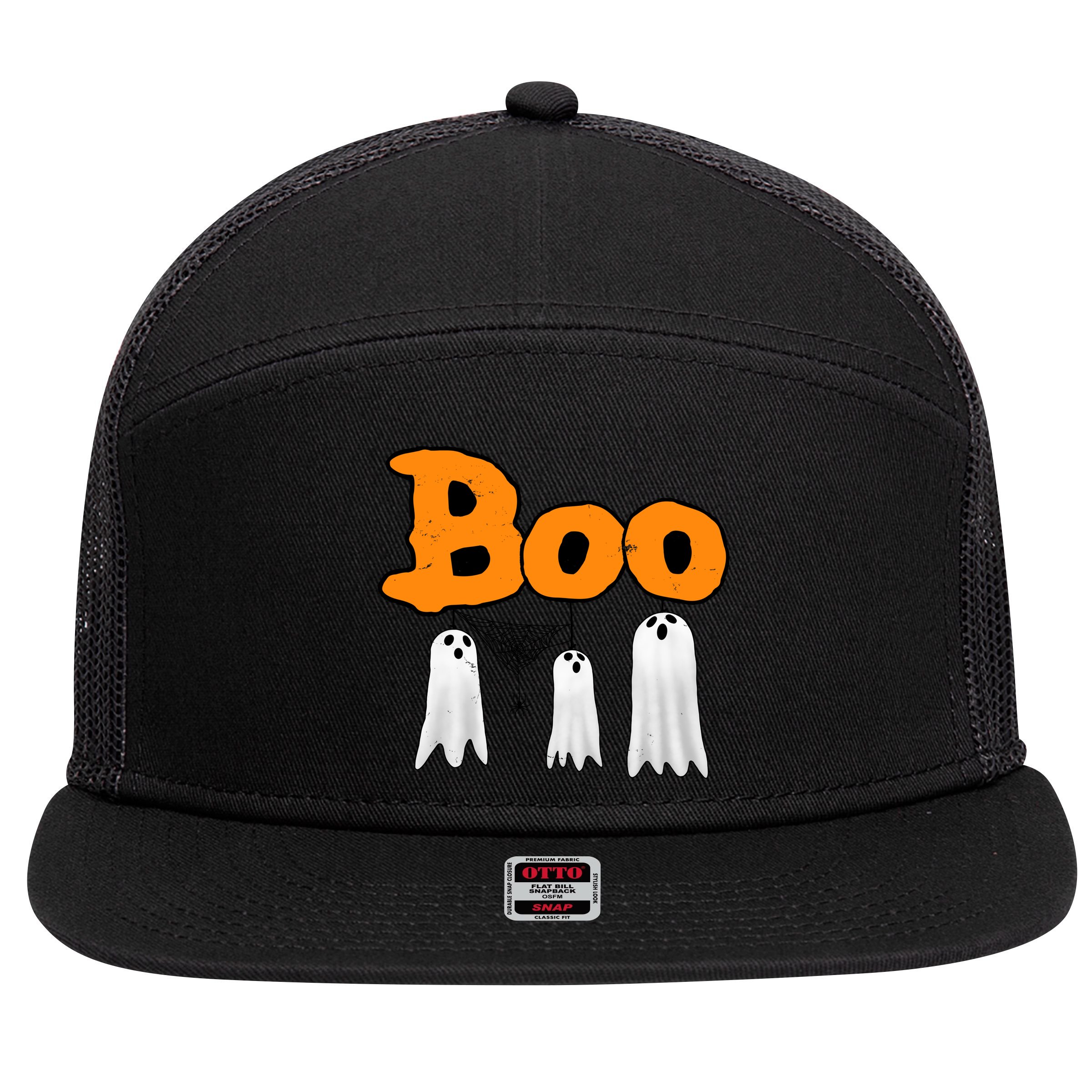 Boo Hanging Ghost Cute Funny Halloween Party 7 Panel Mesh Trucker Snapback Hat
