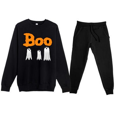 Boo Hanging Ghost Cute Funny Halloween Party Premium Crewneck Sweatsuit Set