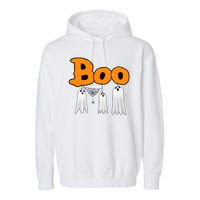 Boo Hanging Ghost Cute Funny Halloween Party Garment-Dyed Fleece Hoodie