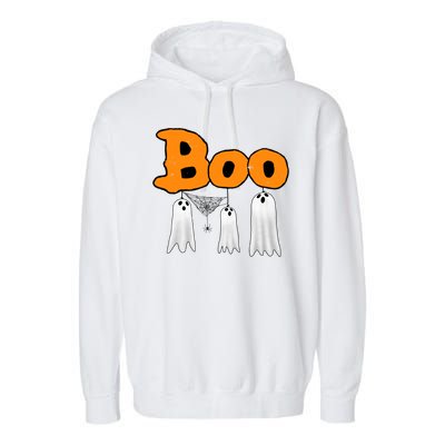 Boo Hanging Ghost Cute Funny Halloween Party Garment-Dyed Fleece Hoodie