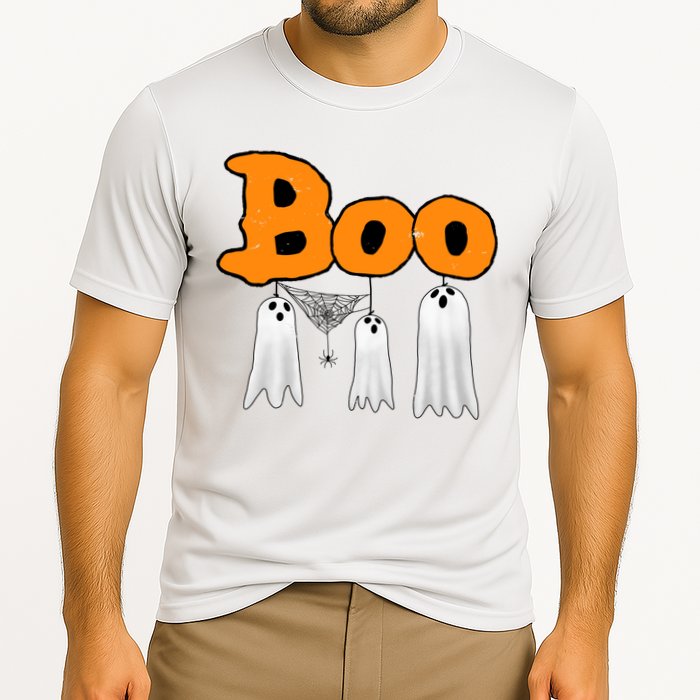 Boo Hanging Ghost Cute Funny Halloween Party Cooling Performance Crew T-Shirt